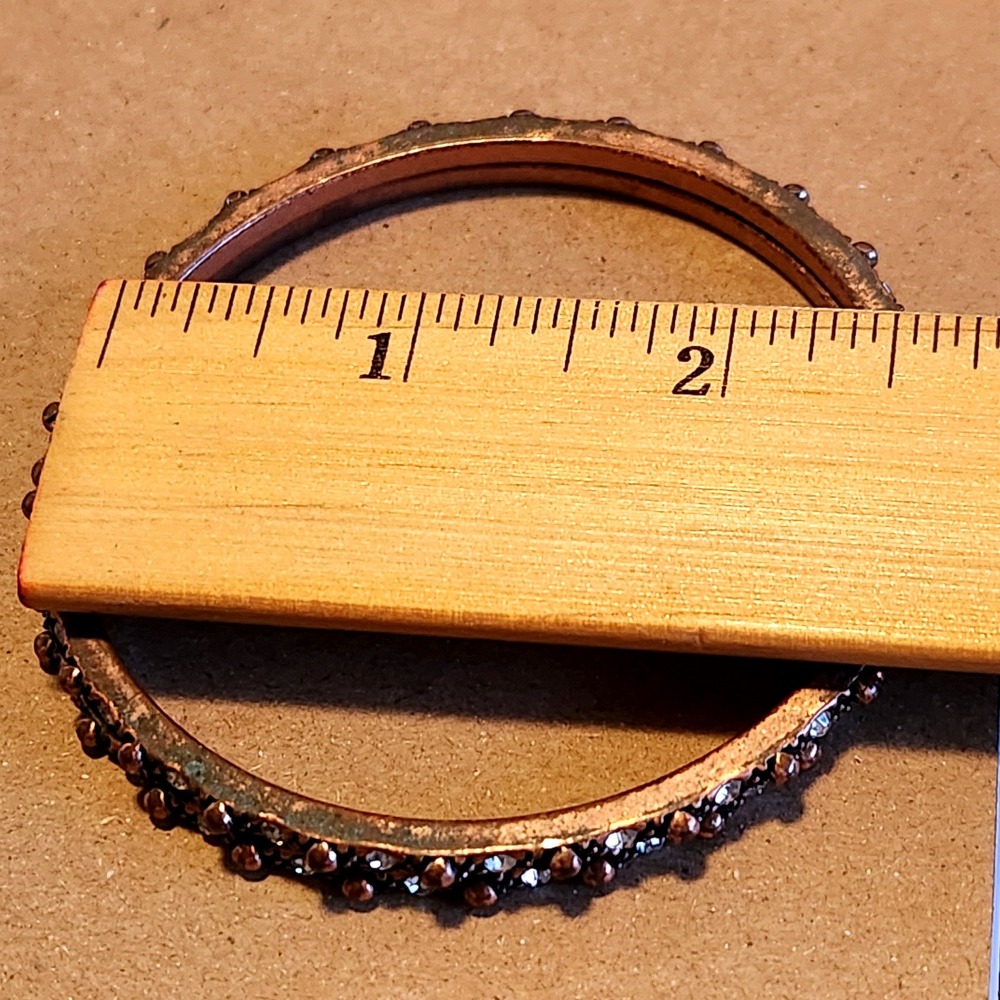 Vintage Style Copper Tone Rhinestone Bangle Bracelet Set of 2 Bohemian Inner 2.5 - Picture 2 of 6